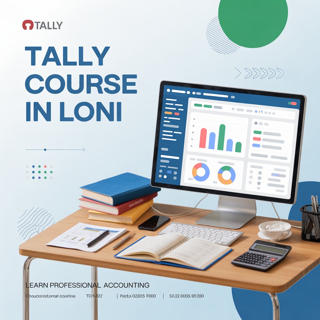 Student learning accounting software in a Tally Course in Loni at FPCPES institute with computer training setup